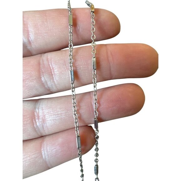 Silver Teardrop Pendant Necklace With Long Chain & Blue Stone Accent - Picture 3 of 4